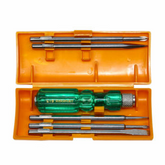 Truliving_Hand Tools & Hardware-Screwdriver & Screwdriver Set-Tools & Hardware-TAPARIA 812 Screw Driver Set with Neon Bulb | Silver & Green
